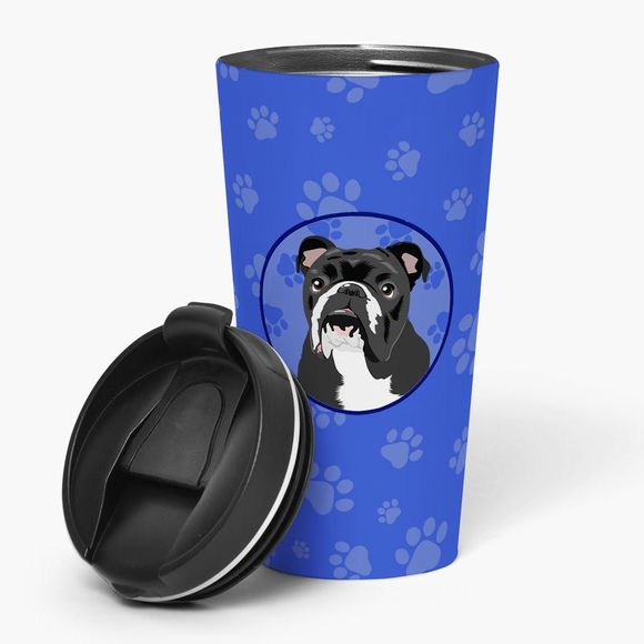 English Bulldog Black and White  Stainless Steel 16 oz  Tumbler, Blue - Picture 1 of 4